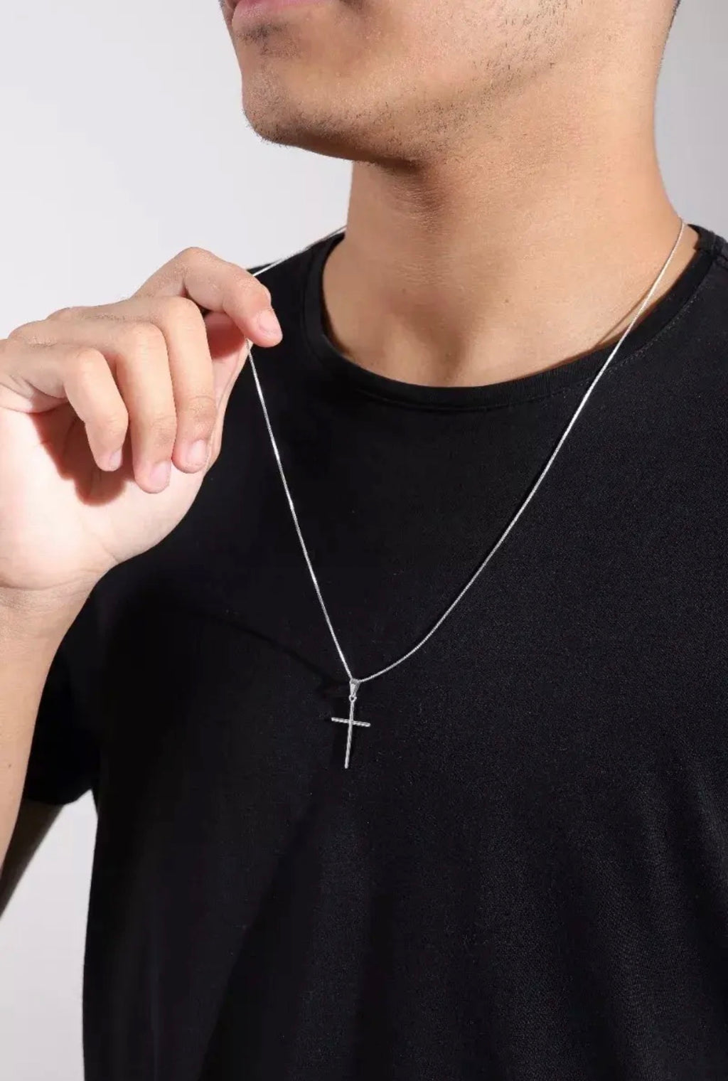 Cordão De Prata Masculina 925 70cm Fina Pingente Crucifixo