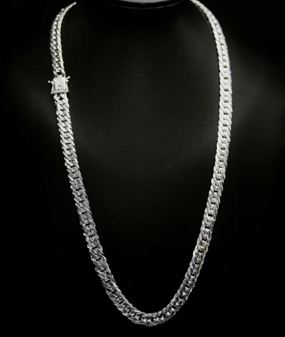 Corrente Masculina Prata Elo Duplo 10mm 70cm mista gravação 925 Cordão