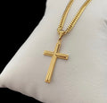 Corrente Grumet Dupla Lacraia Masculina + Pingente Cruz Detalhada Banhados a Ouro 18k